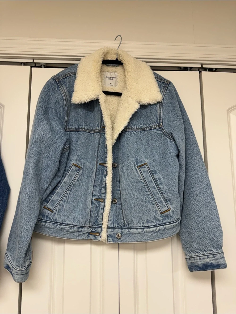 Abercrombie & Fitch Light Blue Denim Jacket with Cream Sherpa Lining